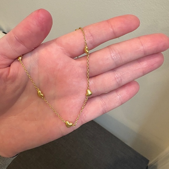 NWOT Madewell Puffed Heart Station Necklace in Vintage Gold - Picture 7 of 9